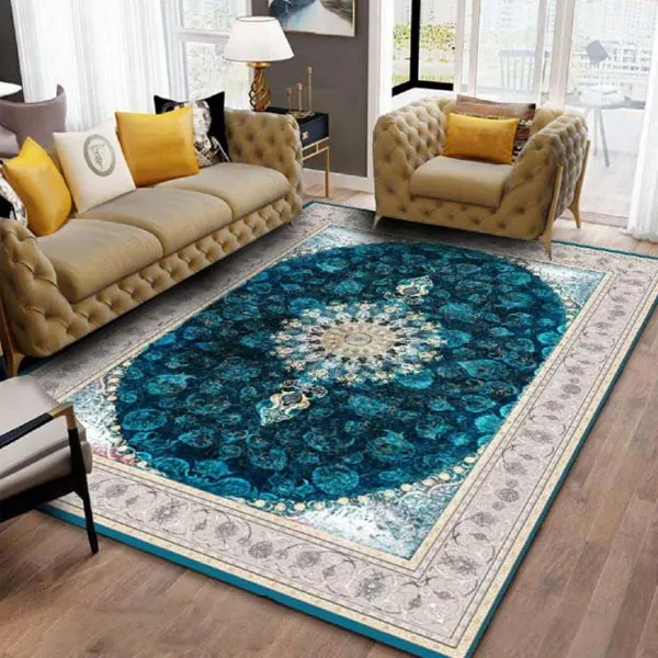 کاور فرش فیروزه ای طرح سنتی نگین ترمه مدل 290