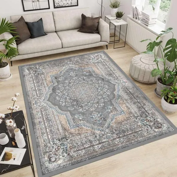 کاور فرش طوسی نگین ترمه مدل 398