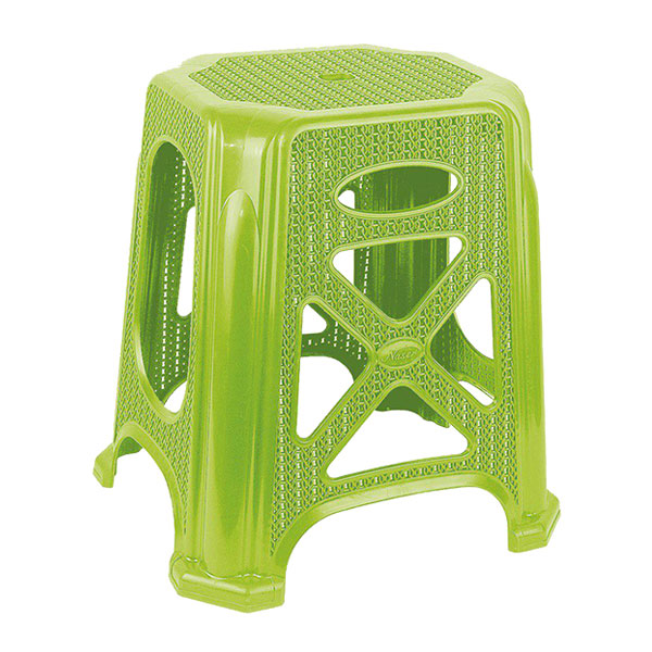 چهار پایه پلاستیکی ناصر پلاستیک مدل ۱۳۱۷ از جنس پلاستیک ساخته شده و به رنگ سبز می باشد،حالت ضربدری نیز در بین پایه ها وجود دارد.