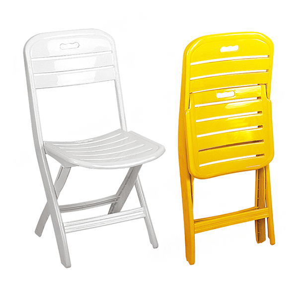 صندلی پلاستیکی تاشو ناصر پلاستیک مدل 835 در دو رنگ سفید و زرد و حالت های باز و بسته