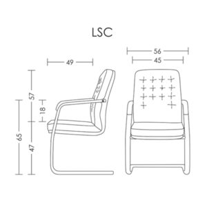 ابعاد صندلی کنفرانس آرتمن مدل LSC شامل طول و عرض و ارتفاع