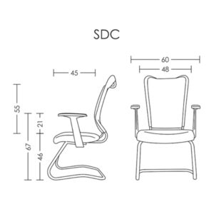 ابعاد صندلی کنفرانسی SDC آرتمن شامل طول و عرض و ارتفاع