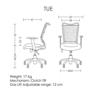 ابعاد صندلی کارشناسی TUE آرتمن شامل طول و عرض و ارتفاع