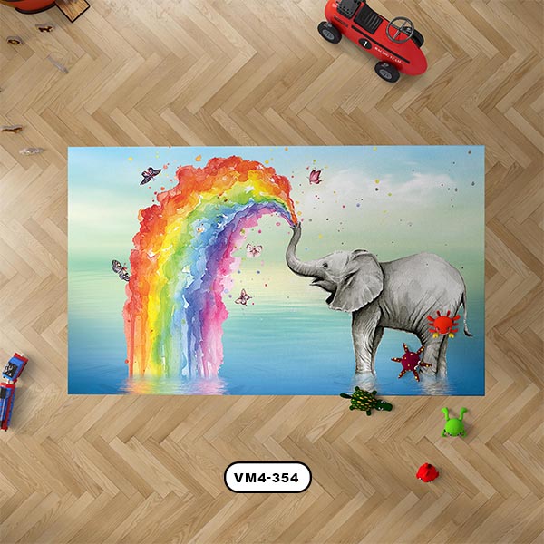 فرش دستیکور مدل فیلی طرح رنگین کمان