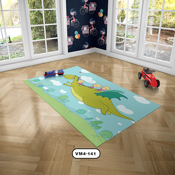 فرش اتاق خواب دستیکور مدل دایناسور