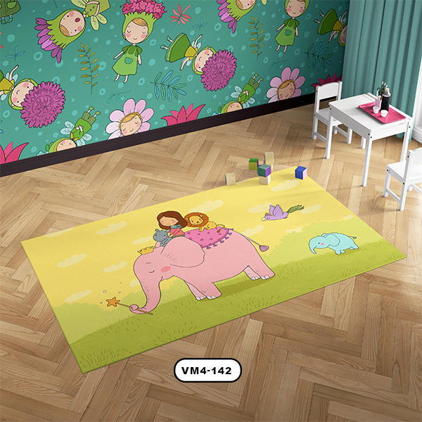 فرش دستیکور مدل فیلی در چندسو با رنگ زمینه زرد
