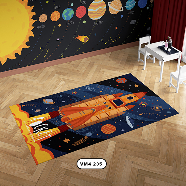 فرش دستیکور مدل فضایی با زمینه تیره