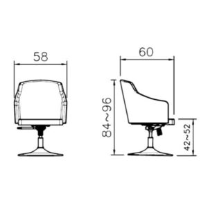 ابعاد صندلی اپن رایانه صنعت مدلR930 که طول و عرض و ارتفاع مشخص شده است.