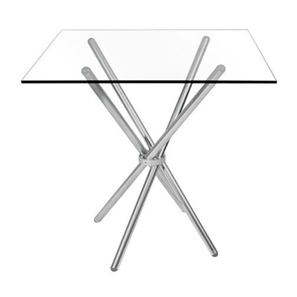 جنس رویه میز ناهار خوری راحتیران مدل B760 از جنس شیشه ساخته شده است. ویژگی این میز تاشو بودن است و پایه های کروم دارد.