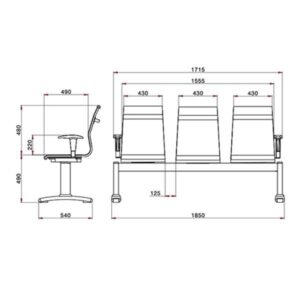 ابعاد صندلی انتظار لیو مدل D58