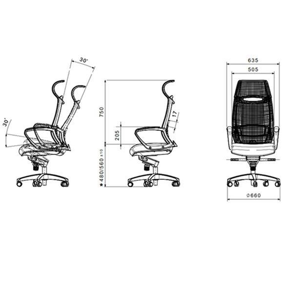 ابعاد صندلی مدیریتی لیو مدل 191sp