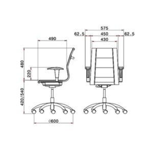 ابعاد صندلی کارمندی لیو مدل B52