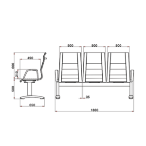 ابعاد صندلی انتظار لیو مدل B88