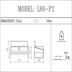 عکس ابعاد مبل دونفره سیلا مدل L66P2