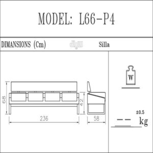 عکس ابعاد مبل چهار نفره سیلا مدل L66P4