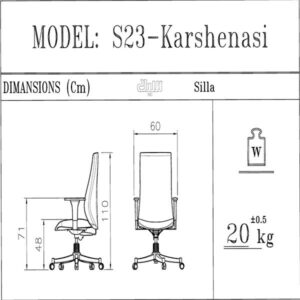 عکس ابعاد صندلی کارشناسی سیلا مدل B23q