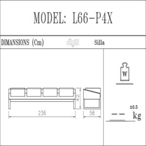 عکس ابعاد مبل چهار نفره سیلا مدل L66P4