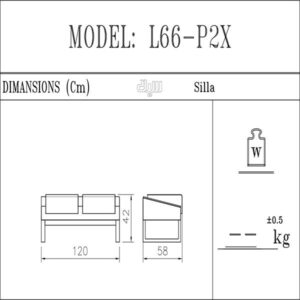 عکس ابعاد مبل دونفره سیلا مدل L66P2