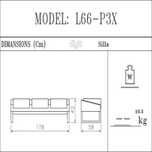 عکس ابعاد مبل سه نفره سیلا مدل L66P3