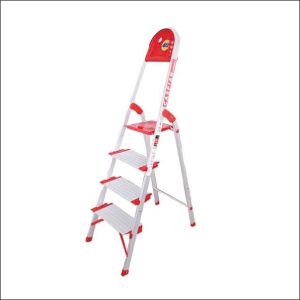 نردبان فراز پله مدل کاسپین 4 پله با رنگ قرمز و نقره ای