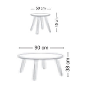 ابعاد میز جلو مبلی و عسلی مدل ایرا که شامل قطر و ارتفاع است در تصویر مشخص می باشد.