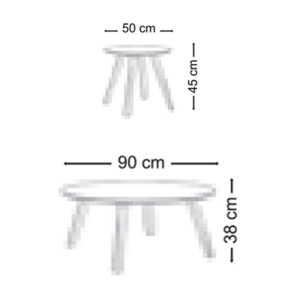 ابعاد میز جلو مبلی و عسلی مدل ایرا که شامل قطر و ارتفاع است در تصویر مشخص می باشد.