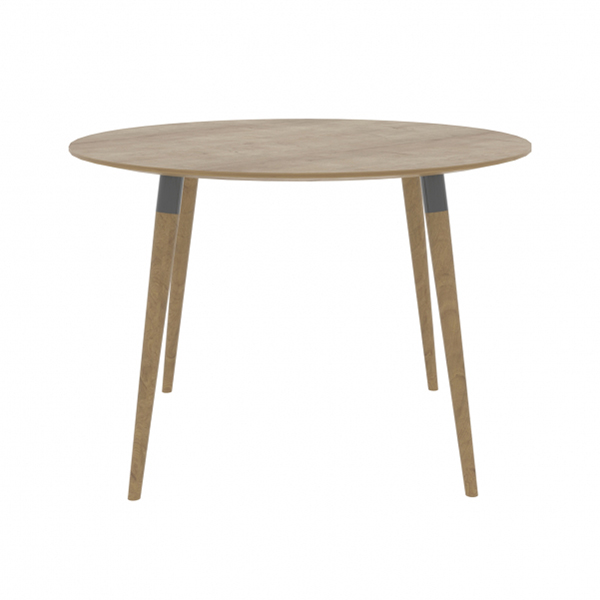 میز غذاخوری دارای مدل گرد که از جنس چوب ساخته شده است در تصویر نمایان می باشد.