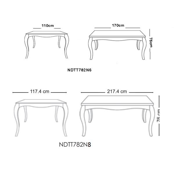ابعاد میز 6 نفره و هشت نفره که شامل طول و عرض و ارتفاع می باشد.
