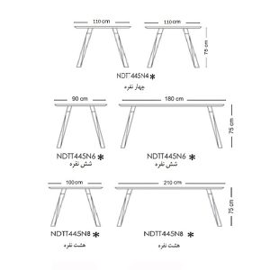میز ایرا در ابعاد 4،6 و 8 نفره که شامل طول و عرض و ارتفاع می باشد