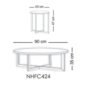 ابعاد میز جلو مبلی و عسلی مدل رونی برند نیلپر که شامل قطر و ارتفاع می باشد.