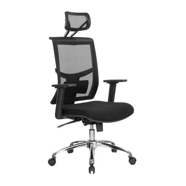 صندلی مديريتی راینو مدل M420Bدارای پشتی و هدرس از جنس پارچه مش توری است. نشیمن این صندلی با روکش چرمی مشکی پوشانده شده است.