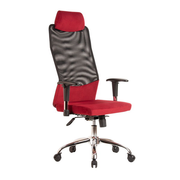 صندلی مديريتی راینو مدل M432B دارای هدرس و پشتی و نشیمن است که با روکشی از رنگ قرمز پوشانده شده است.