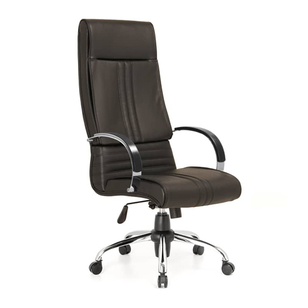 صندلی مديريتی راینو مدل M509K دارای روکش چرمی مشکی است. پایه های پنج پر قسمتی از دسته از آبکاری به منظور زیبایی بهره گرفته است.