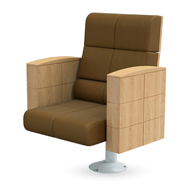 صندلی آمفی تئاتر اروند مدل 2820 دارای روکش سبز رنگ، پایه های ثابت و دسته های چوبی می باشد.