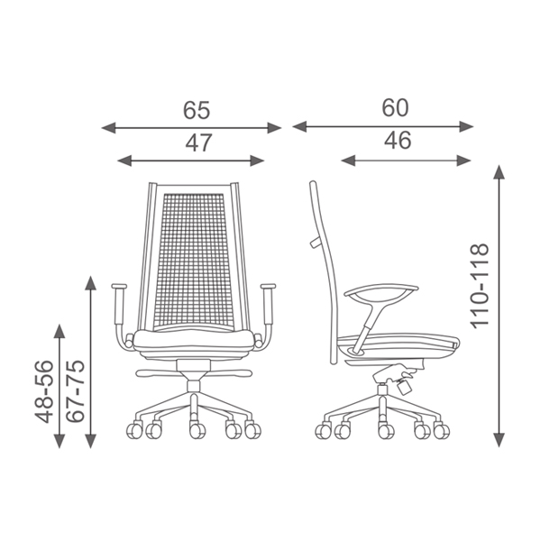 ابعاد صندلی مدیریتی اروند مدل ۳۰۱۴ که شامل عمق نشیمن، ارتفاع، طول، خارج به خارج دسته و عمق می باشد در تصویر مشخص شده است.