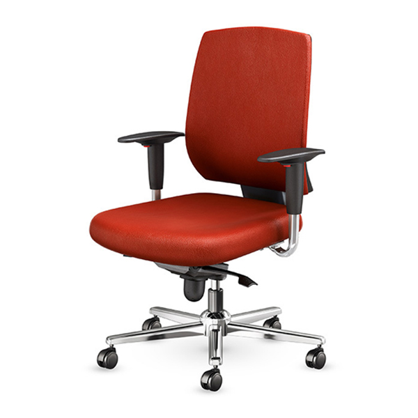 صندلی کارشناسی اروند مدل ۵۸۱۴ دارای روکش قرمز رنگ و پایه های پنج پر است که از زاویه رو به رو مشخص می باشد.
