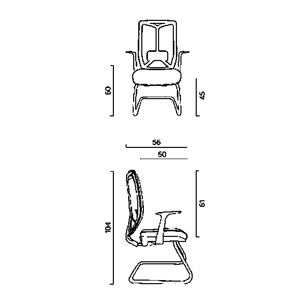ابعاد صندلی کنفرانس ENZO داتیس مدل CE640WF به طور کامل در تصویر مشخص است و شامل طول، عرض و ارتفاع می باشد.