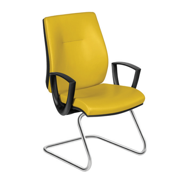 صندلی کنفرانس FLUTE داتیس مدل CF460P دارای روکشی زرد رنگ با پایه های یو شکل است. این محصول دو دسته در طرفین دارد.
