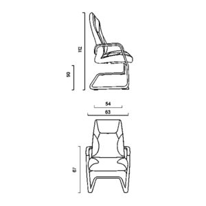 ابعاد صندلی کنفرانسی LUX داتیس مدل CL850که شامل عرض نشیمن، عمق، عمق نشیمن است در تصویر به طور کامل مشخص می باشد.