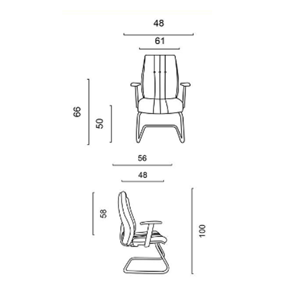 ابعاد صندلی کنفرانسی PENTA داتیس مدل CP647Pبه طور کامل در تصویر مشخص می باشد که شامل عمق، عمق نشیمن، ارتفاع و ... می باشد.