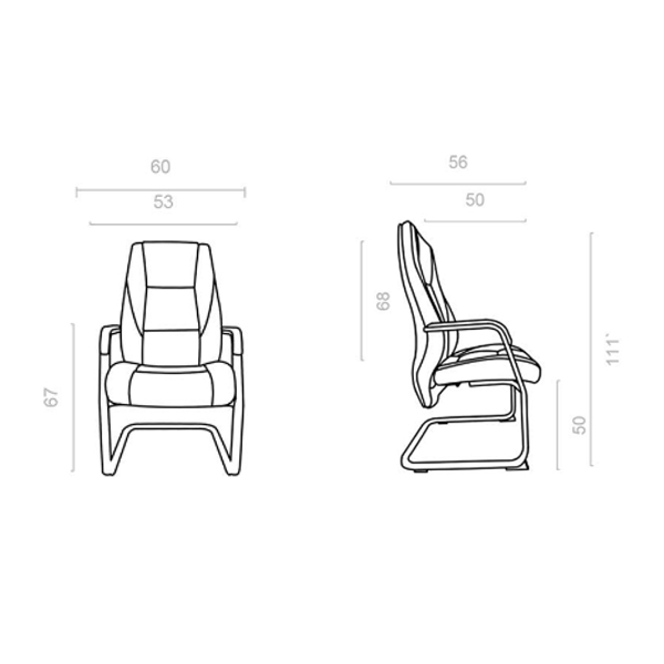 ابعاد صندلی کنفرانسی SKY داتیس مدل CS870که شامل عرض نشیمن، عمق، عمق نشیمن است در تصویر به طور کامل مشخص می باشد.