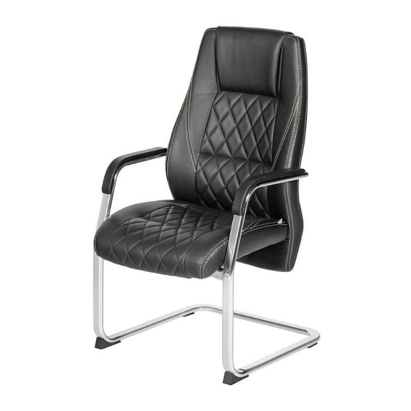 صندلی کنفرانسی داتیس مدل CS870D که دارای پایه های کروم یو شکل و روکش مشکی رنگ با دوخت دیاموند می باشد.