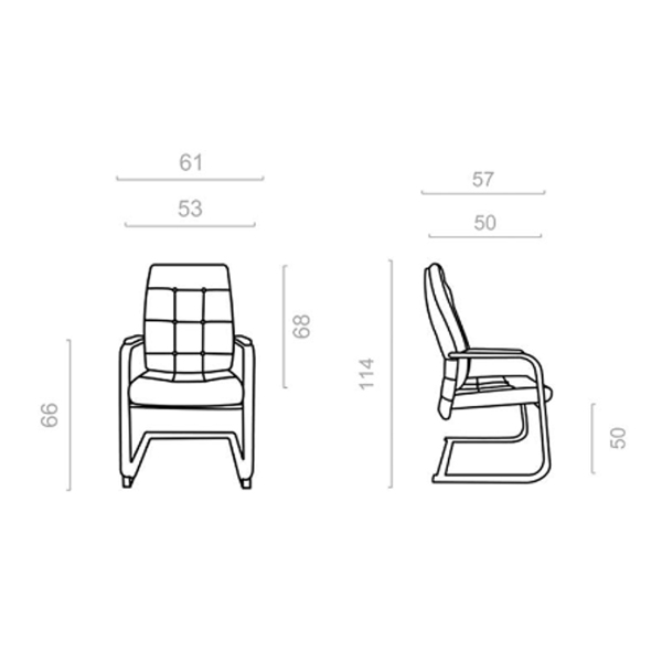 ابعاد صندلی کنفرانسی VITRA داتیس مدل CV840که شامل عمق، عمق نشیمن، ارتفاع تا دسته و ... در تصویر به طور کامل مشخص است.