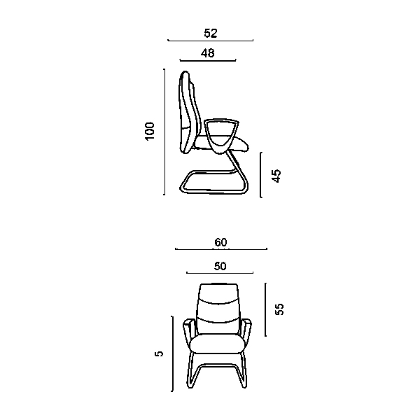ابعاد صندلی کنفرانس ZIMA داتیس مدل CZ430Pبه طور کامل در تصویر مشخص است و شامل طول، عرض و ارتفاع می باشد.
