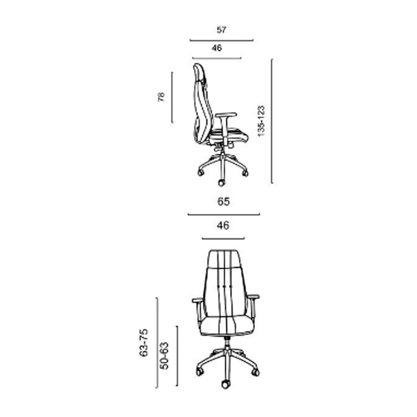ابعاد صندلی مدیریتی PENTA داتیس مدل MP647 که شامل عمق، عمق نشیمن، خارج به خارج دسته، ارتفاع و ارتفاع تا دسته است به طور کامل مشخص می باشد.
