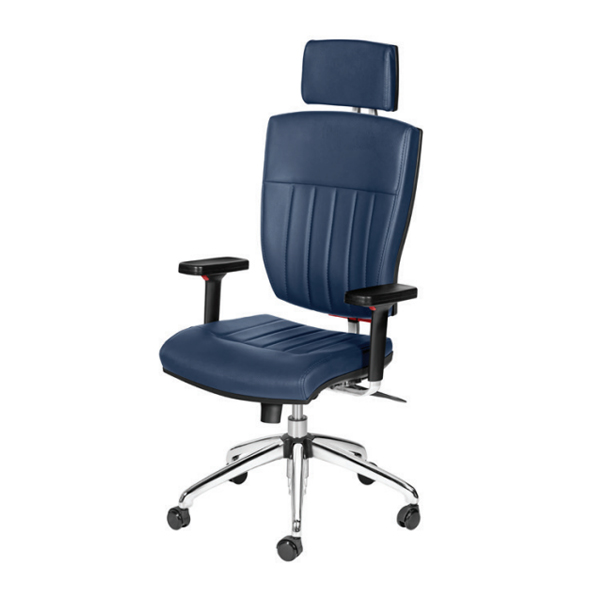صندلی مدیریتی PONTE داتیس مدل MP747دارای روکشی آبی رنگ و پایه های پنج پر است. این صندلی هدرست یا پشت سری نیز دارد.