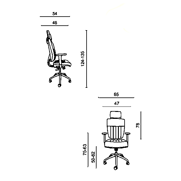 ابعاد صندلی مدیریتی PONTE داتیس مدل MP747که شامل عمق، عمق نشیمن، ارتفاع تا دسته و ... در تصویر به طور کامل مشخص است.