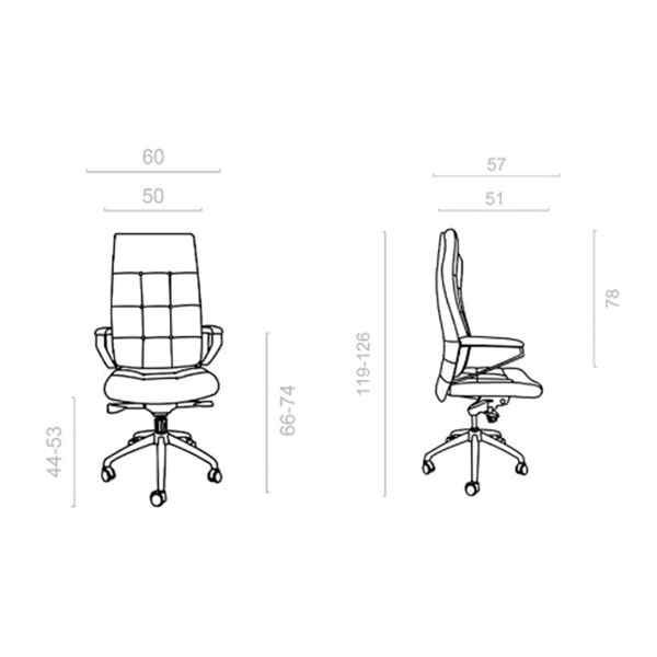 ابعاد صندلی مدیریتی VITRA داتیس مدل MV840که شامل عمق، عمق نشیمن، ارتفاع تا دسته و ... در تصویر به طور کامل مشخص است.