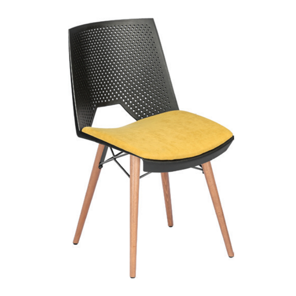 صندلی PRIMA داتیس مدل SP365XCدارای پایه های چوبی و تشک در کف به رنگ زرد می باشد. این محصول پشتی شیار دار دارد.