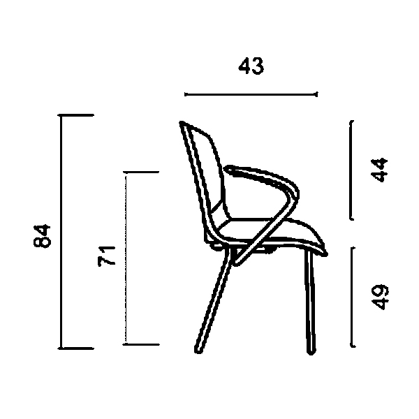 ابعاد صندلی PRIMA داتیس مدل SV355که شامل ارتفاع تا نشیمن، عرض نشیمن و ارتفاع است در تصویر مشخص می باشد.